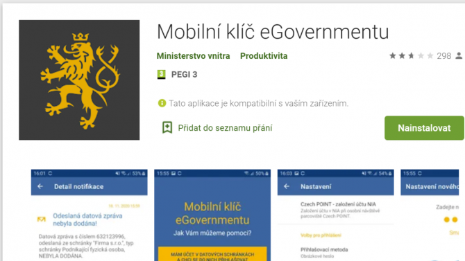 Mobilní klíč eGovernmentu - mobilní aplikace