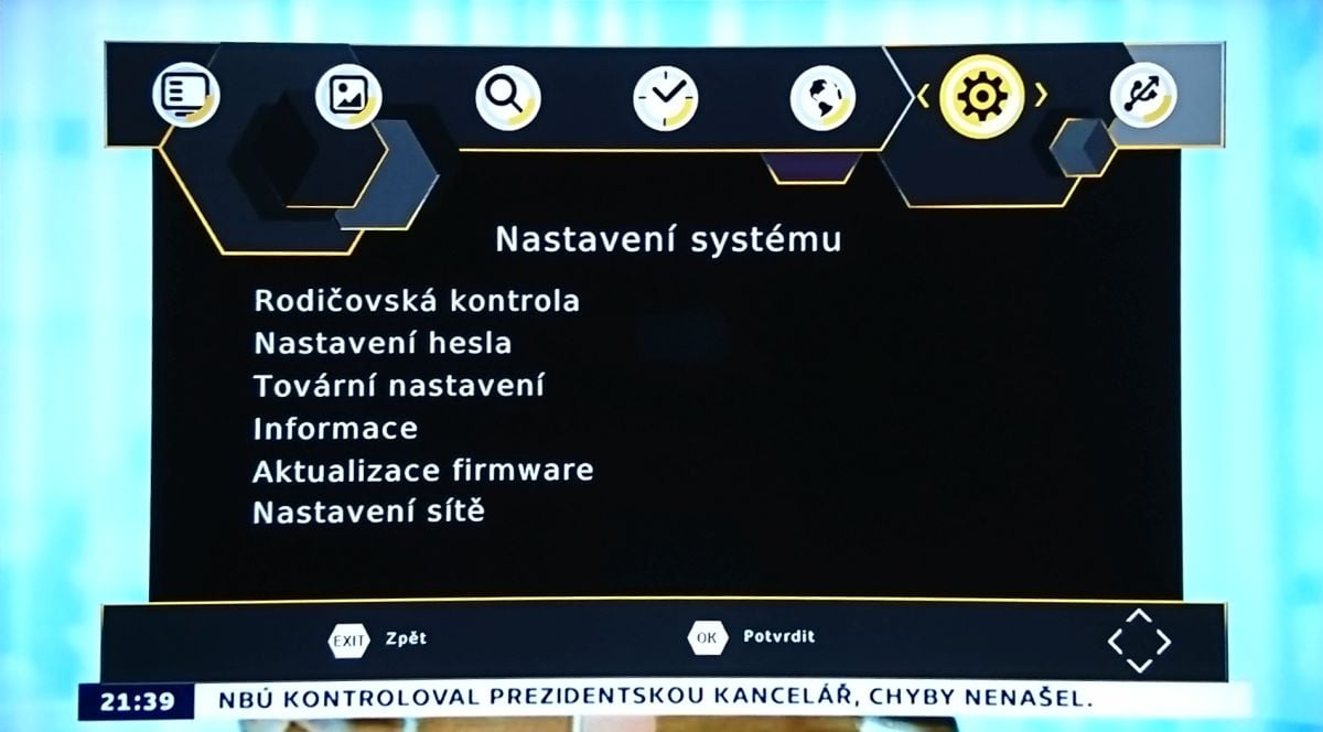 Maxxo T2 H.265 - menu nastavení