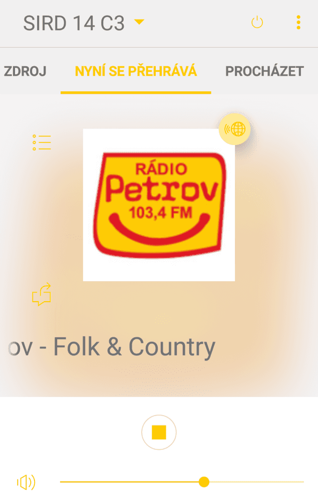 I zde můžete vstoupit do uložených stanic (nevýrazná ikona vlevo nahoře).