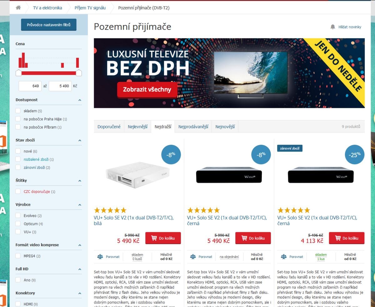 E-shopy a DVB-T2 HEVC, jaro 2017