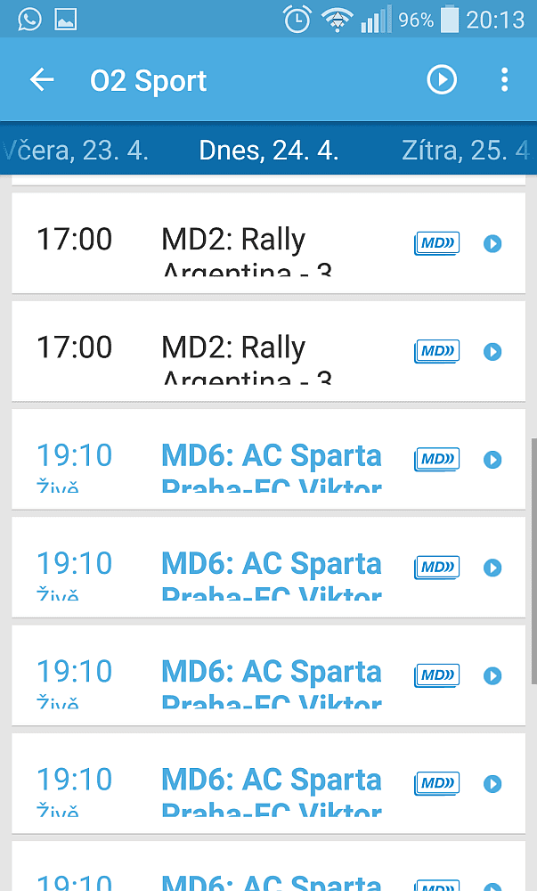Televizní program O2 TV, kanálu O2 sport. Jak vidíte, multidimenze tu dělá drobný chaos.