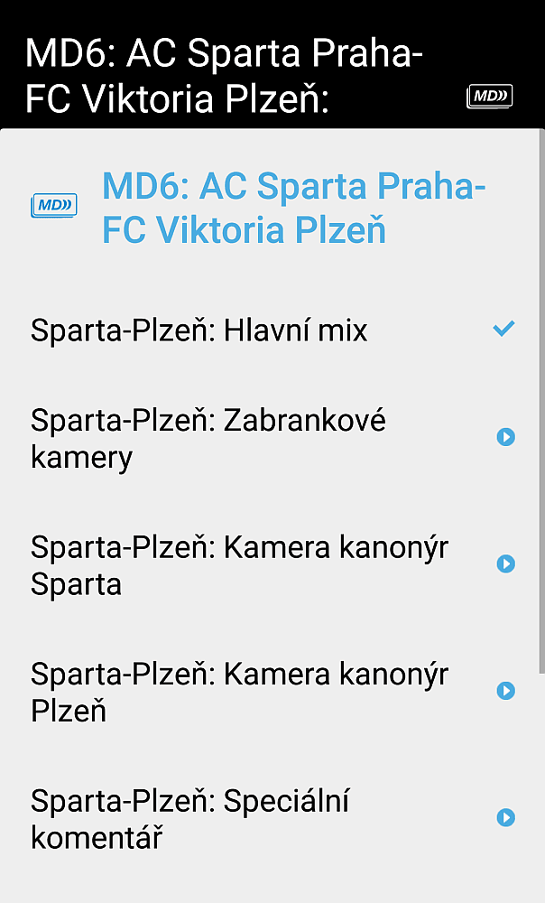 Pp přepnutí na živé vysílání, můžete vyvolat seznam "multidimenzí", což nejsou pouze kamery, ale jak vidíte i komentáře.