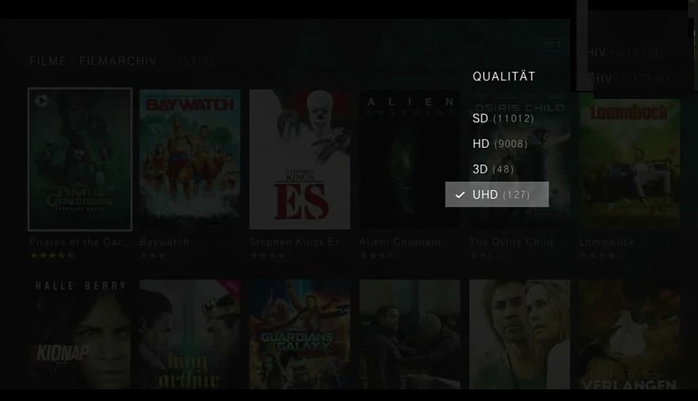 Uživatelské prostředí sekce Serien und Film