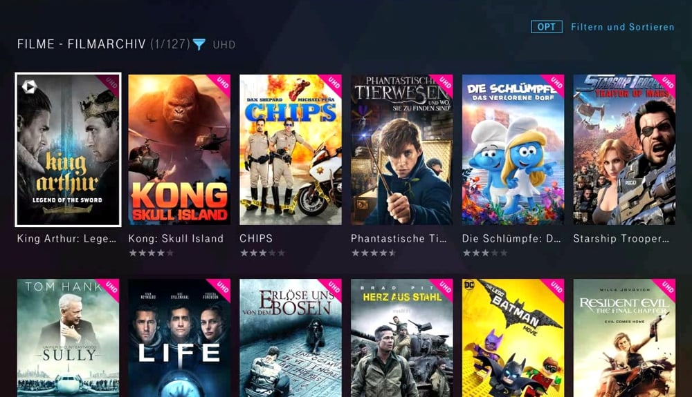 Uživatelské prostředí sekce Serien und Film