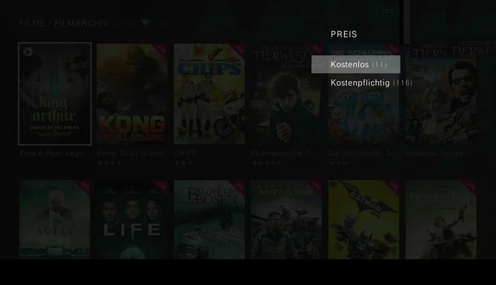 Uživatelské prostředí sekce Serien und Film