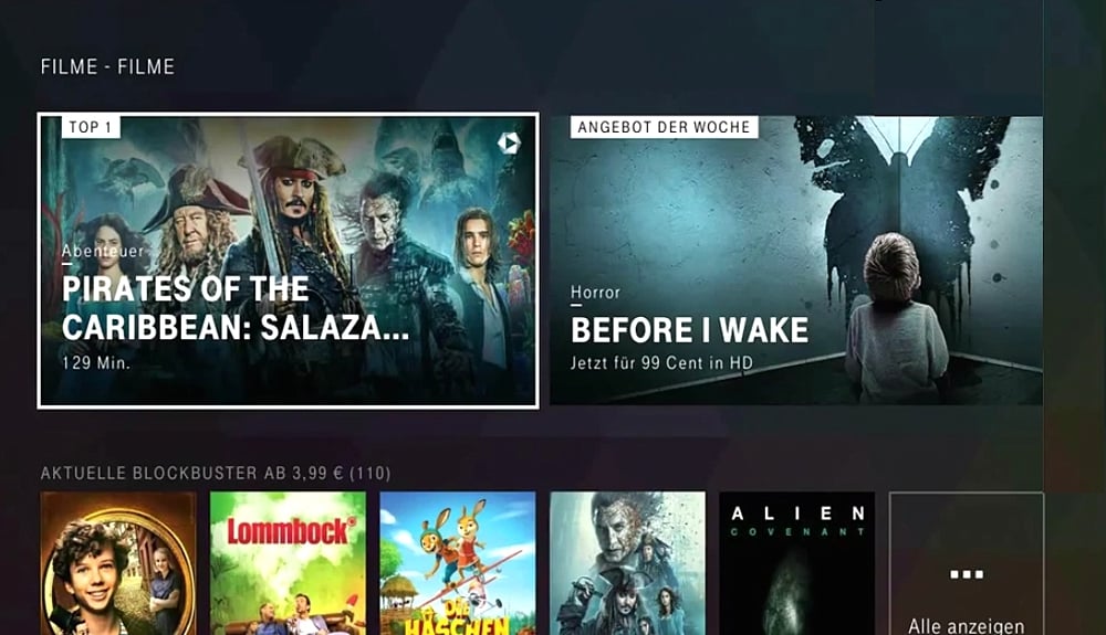 Uživatelské prostředí sekce Serien und Film