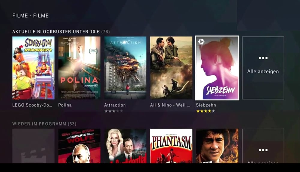 Uživatelské prostředí sekce Serien und Film