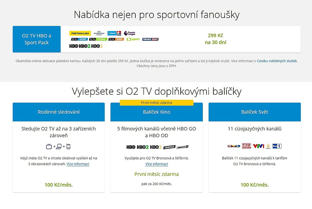 Tarify a balíčky IPTV/OTT distribuce - říjen 2020