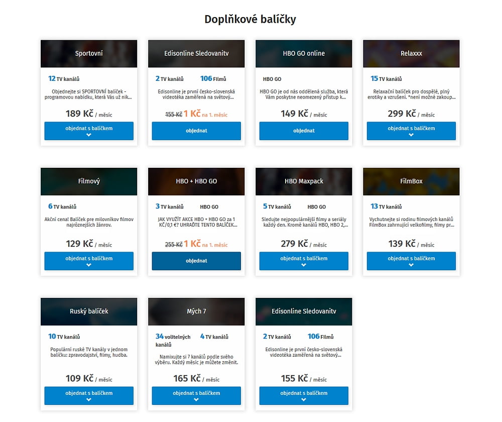 Tarify a balíčky IPTV/OTT distribuce - říjen 2020