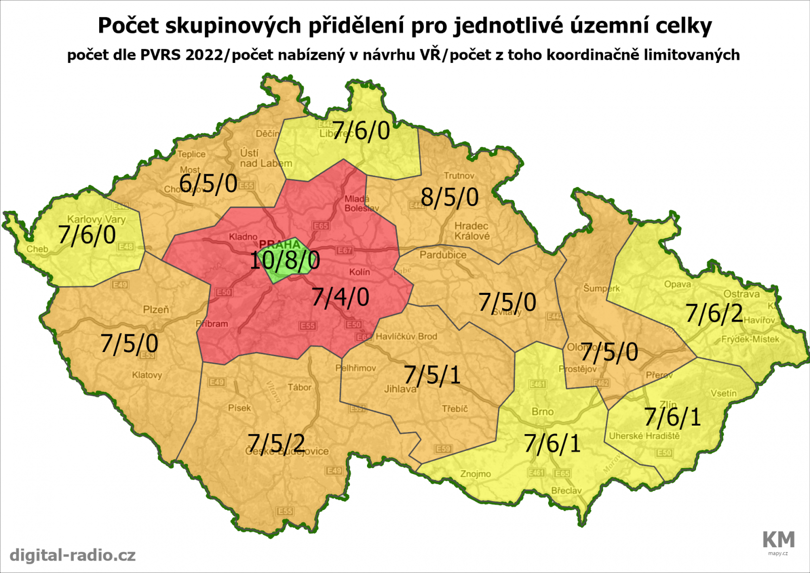 Počet skupinových přidělení pro jednotlivé územní celky