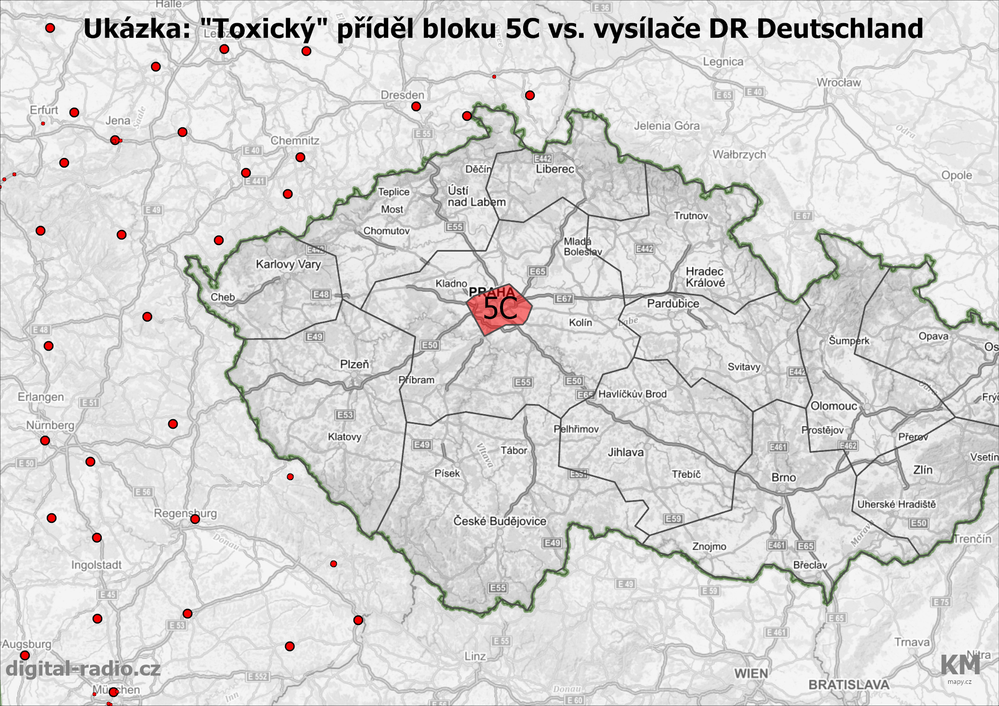 Ukázka: "Toxický" příděl bloku 5C vs. vysílače DR Deutschland
