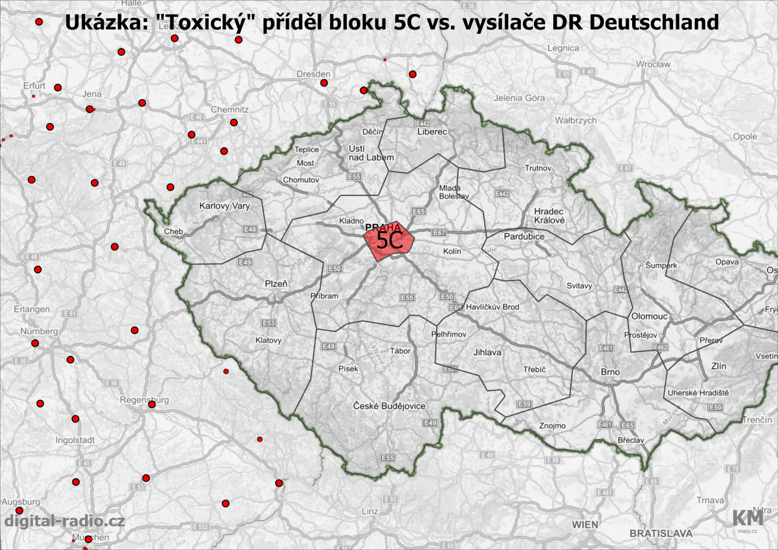 Ukázka: "Toxický" příděl bloku 5C vs. vysílače DR Deutschland
