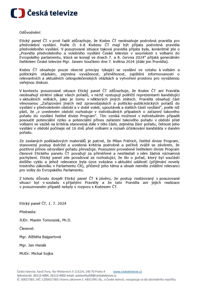 Etický panel ČT o postupu Jiřího Hynka v kauze IKEM