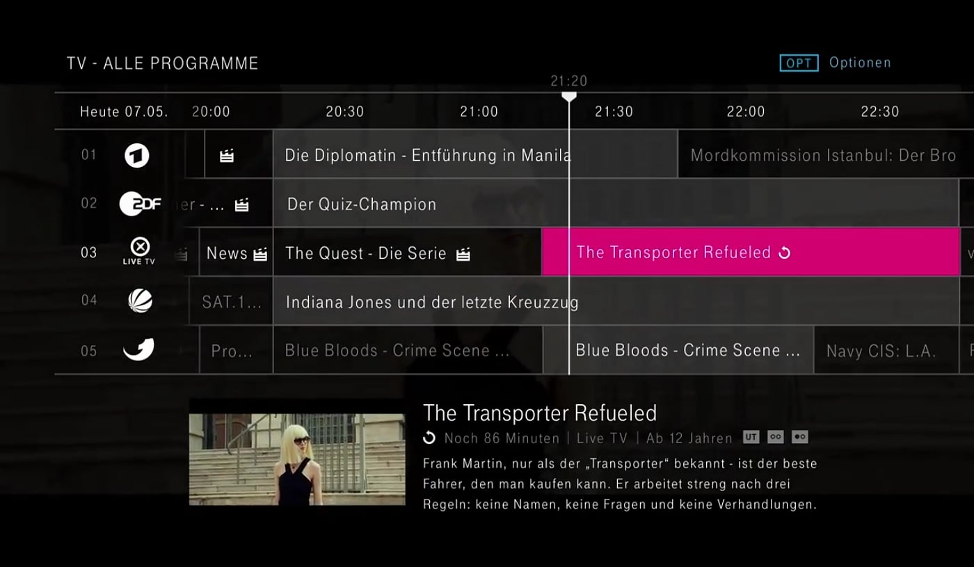 EntertainTV - Programový průvodce (EPG) a mini-průvodce