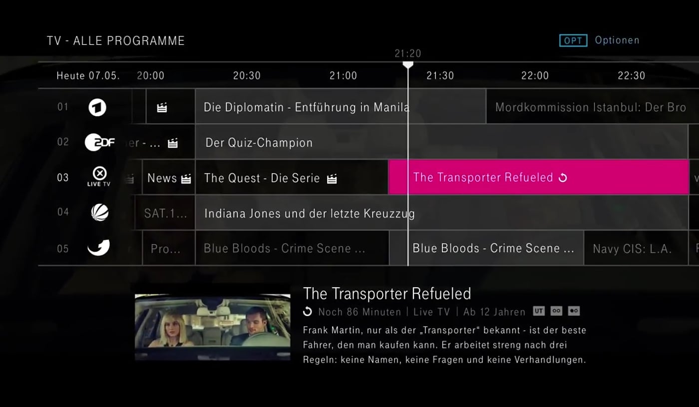EntertainTV - Programový průvodce (EPG) a mini-průvodce