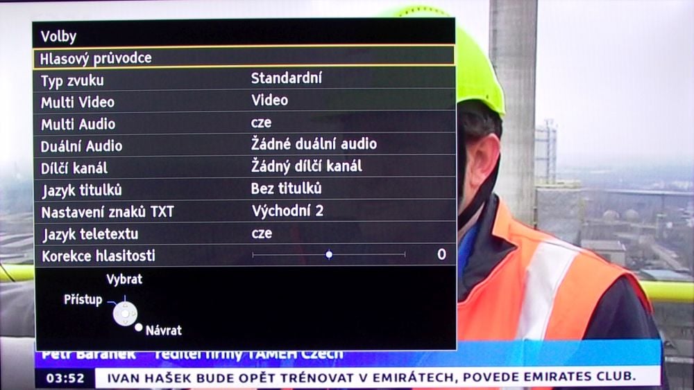 Přes tlačítko Options bohužel nevypnete obraz a také se nepřepnete na jiný audio výstup. Slouží tak k tomu, abyste zapnuli teletextové titulky a přepnuli jazykový doprovod.