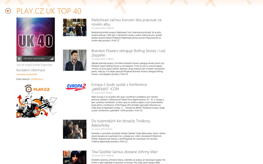 Nová aplikace Play.cz s internetovými rádii pro pro Windows 8