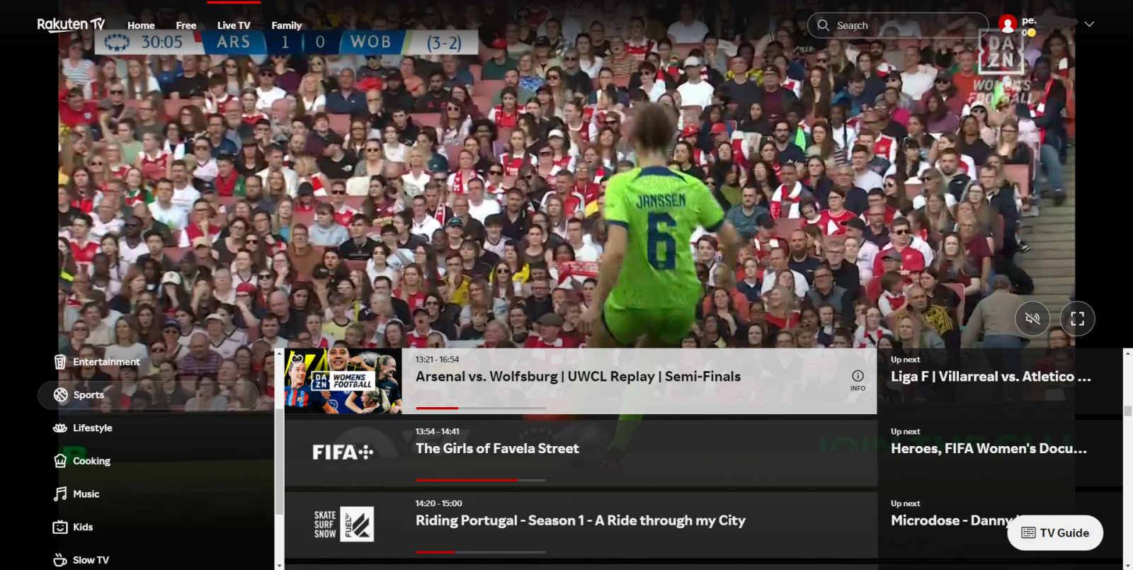 Rakuten - sekce Live TV