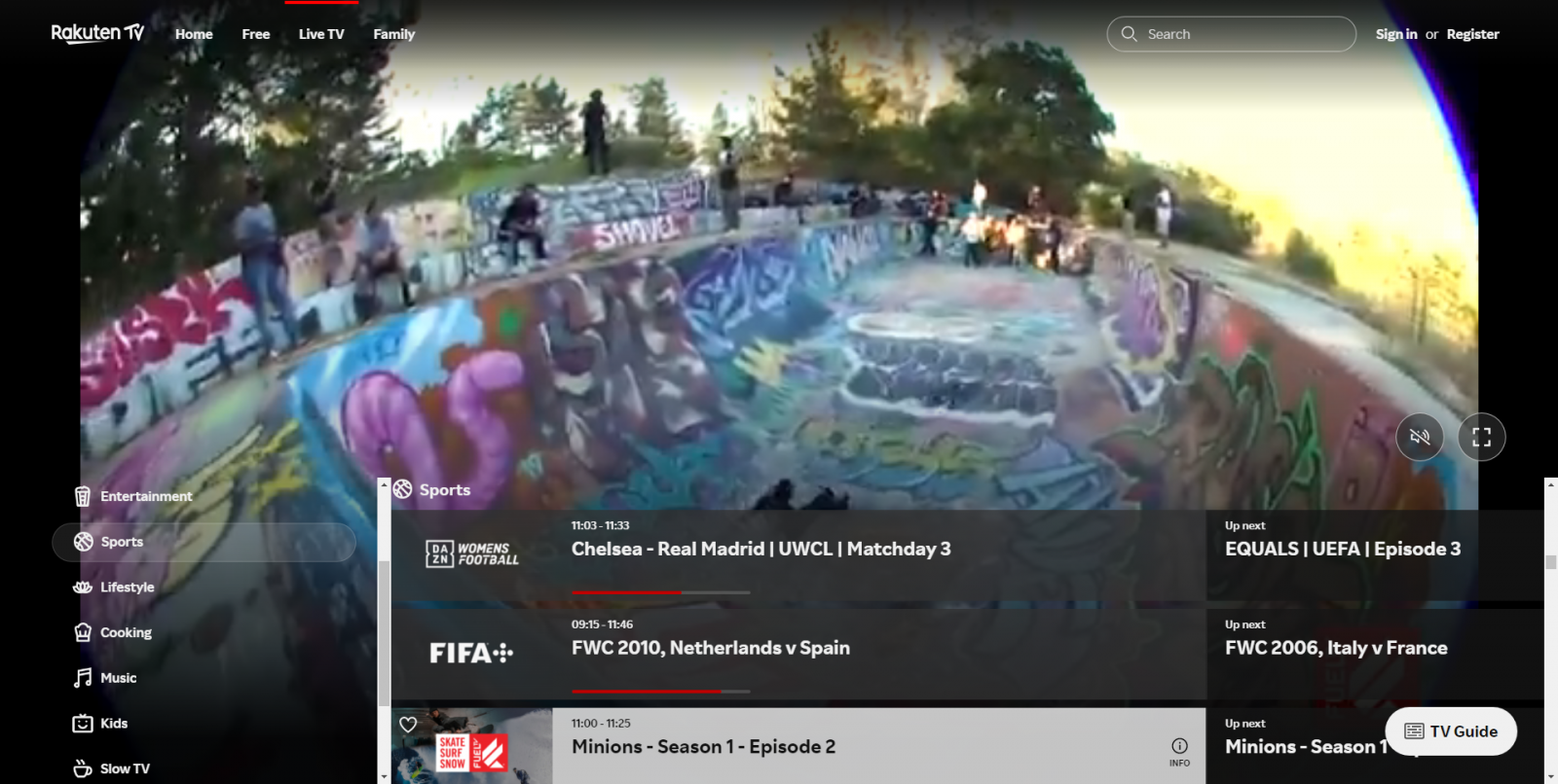 Rakuten - sekce Live TV