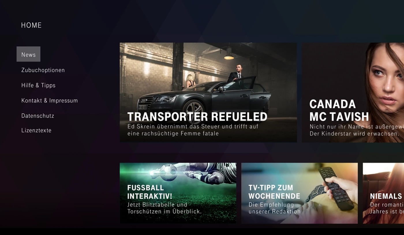 EntertainTV - hlavní menu