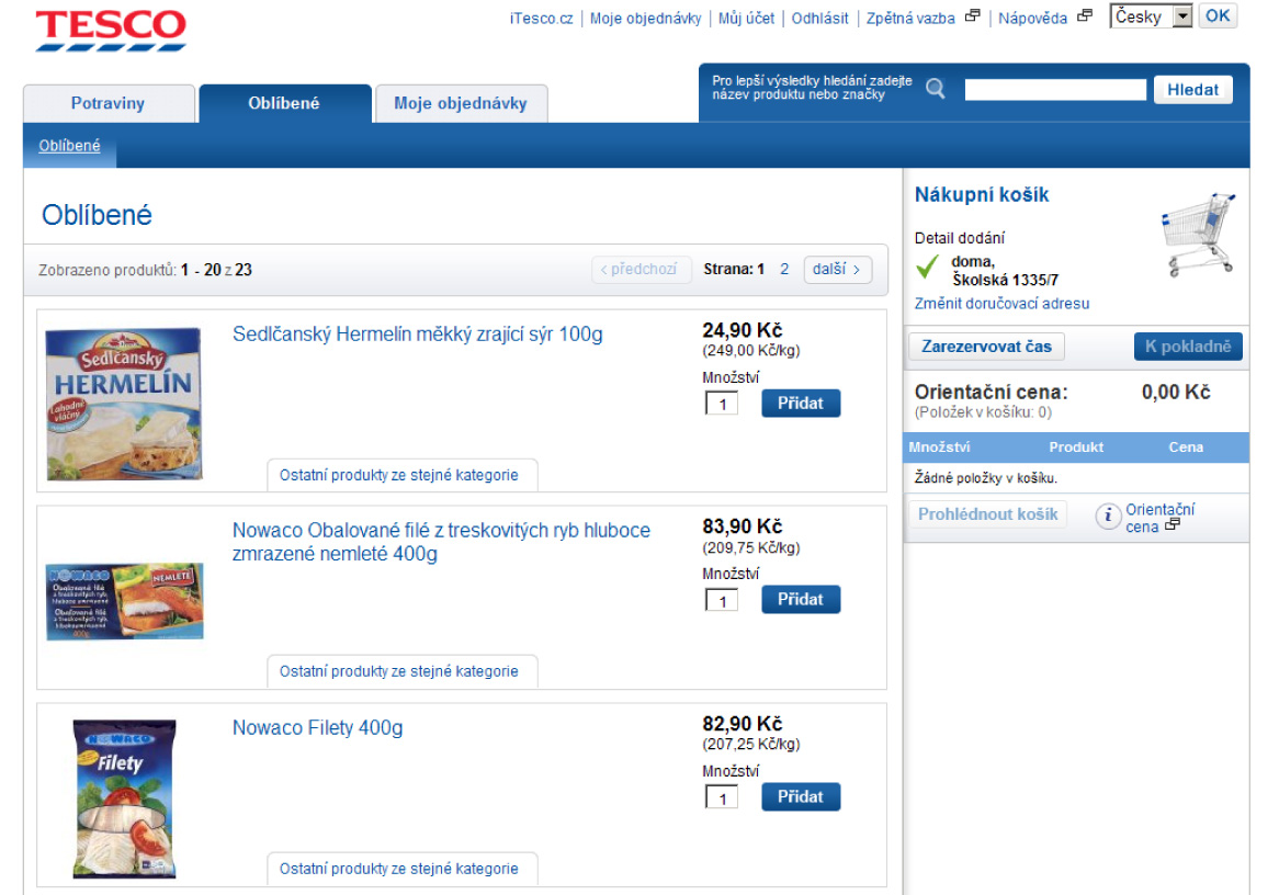 Internetový obchod společnosti Tesco.