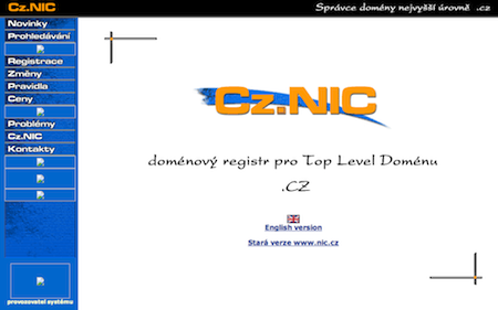 Web správce české národní domény CZ.NIC tak, jak vypadal letech 2001 až 2004.