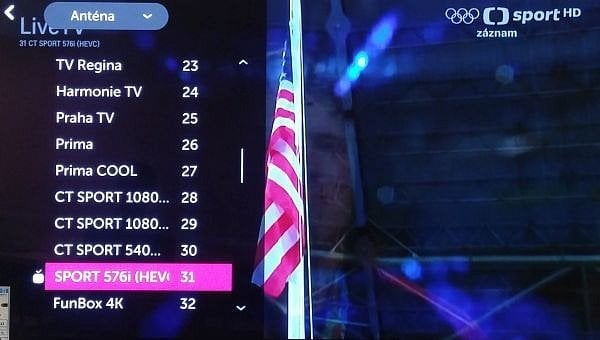 Vysílání ČRa, DVB-T2 HEVC, 576i na televizoru LG 55UH750V.