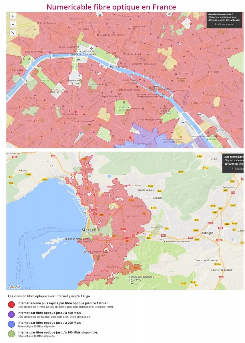 Mapa pokrytí Numericable