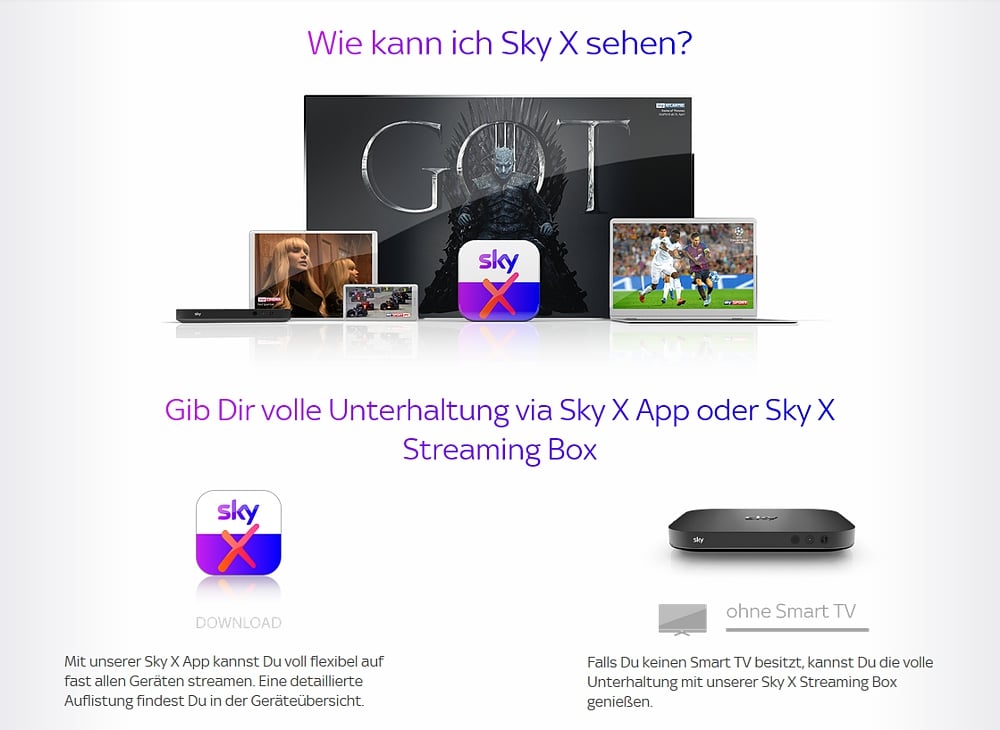 Možnosti sledování Sky X