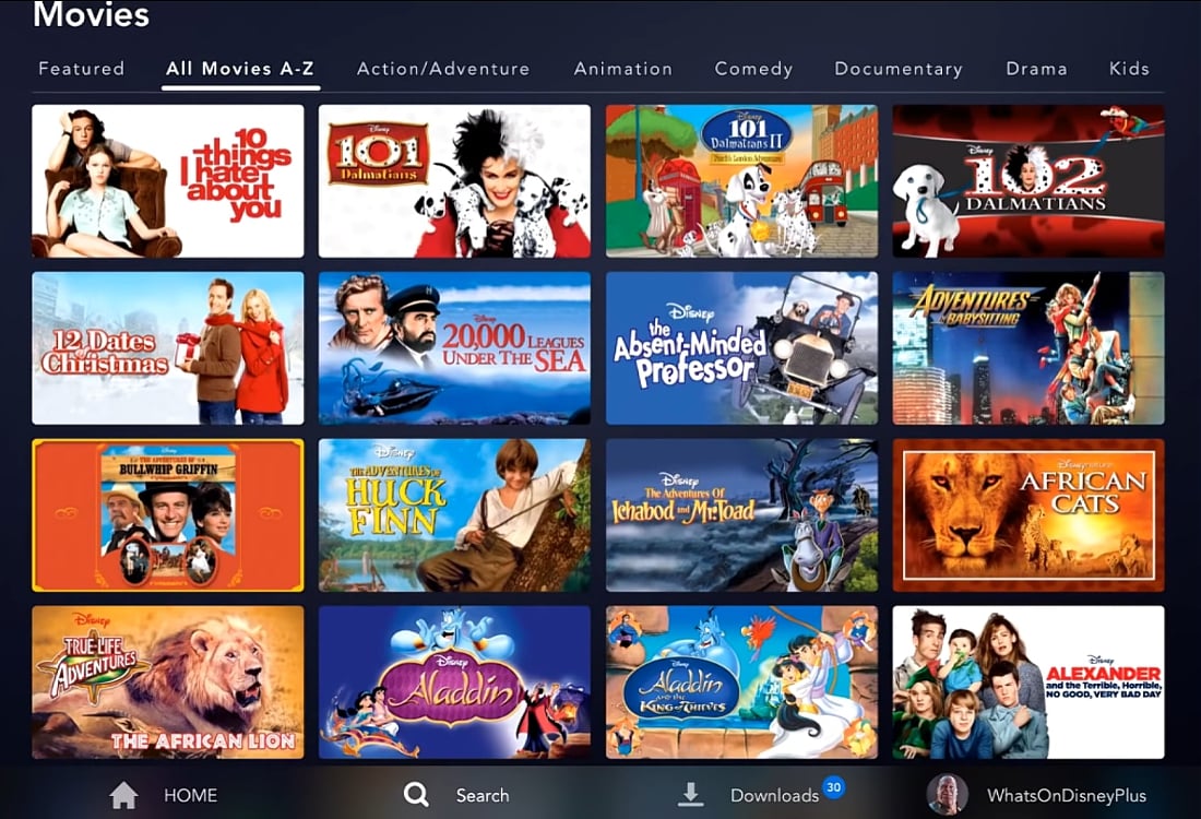 Abecední katalog filmů Disney+