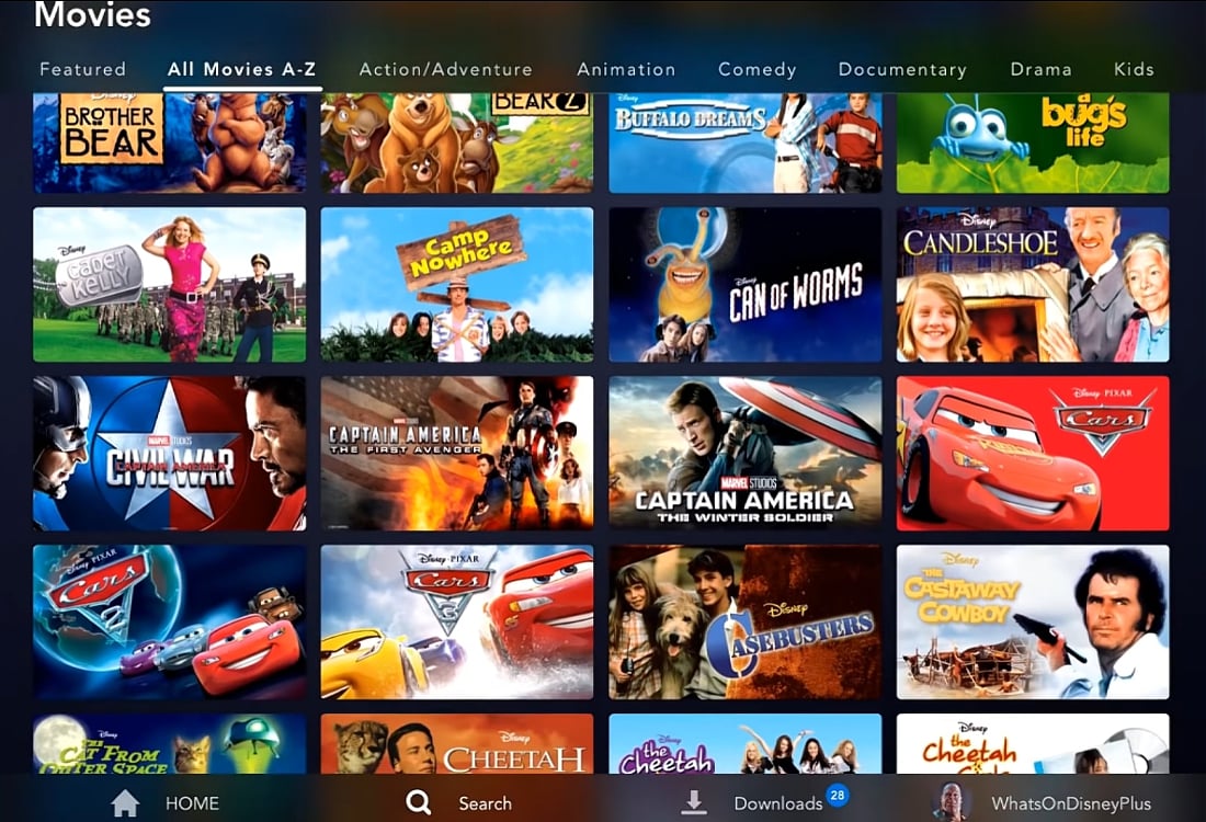 Abecední katalog filmů Disney+