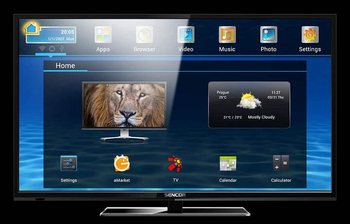 Sencor SLE 39A1000M4 (8.990 Kč) je vybaven operačním systémem Android 4.0, Wi-Fi, tunerem DVB-T, procesorem ARM Cortex A9 1 GHz a dvoujádrovou grafikou Mali 400MP2.