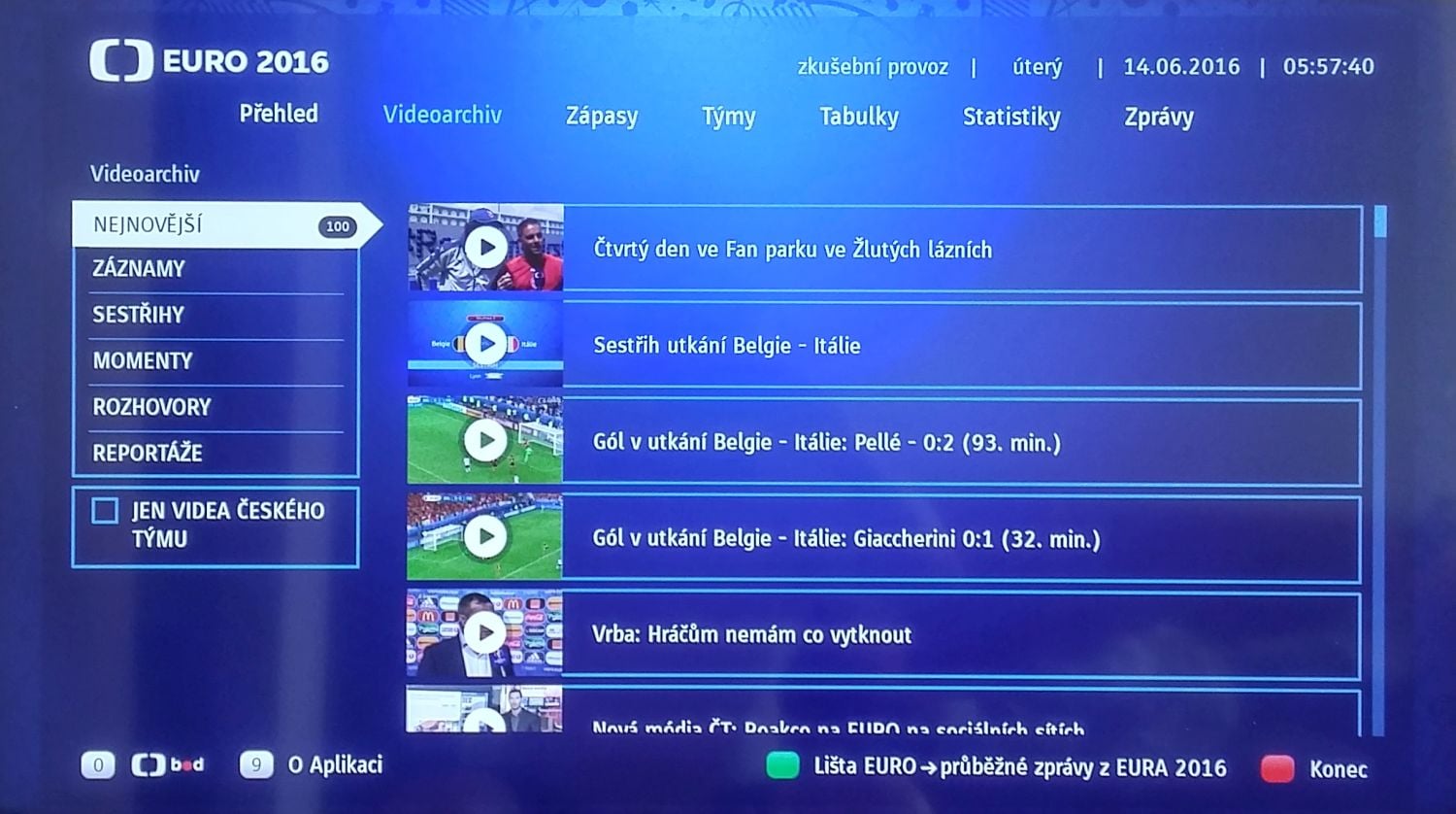 Euro 2016 - HbbTV aplikace ČT