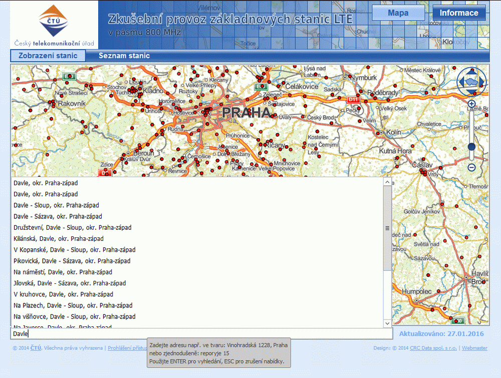 ČTÚ - mapa vysílačů LTE