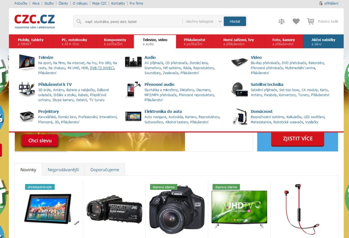 Set-top boxy najdete pod položkou „Satelitní technika“, což je pochopitelně nesmysl. Povšimněte si ještě volby "Tunery", kterou vidíte na následujícím snímku.