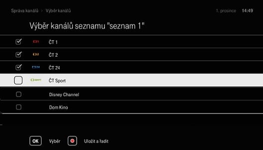 Uživatelské prostředí T-Mobile TV – správa seznamu kanálů