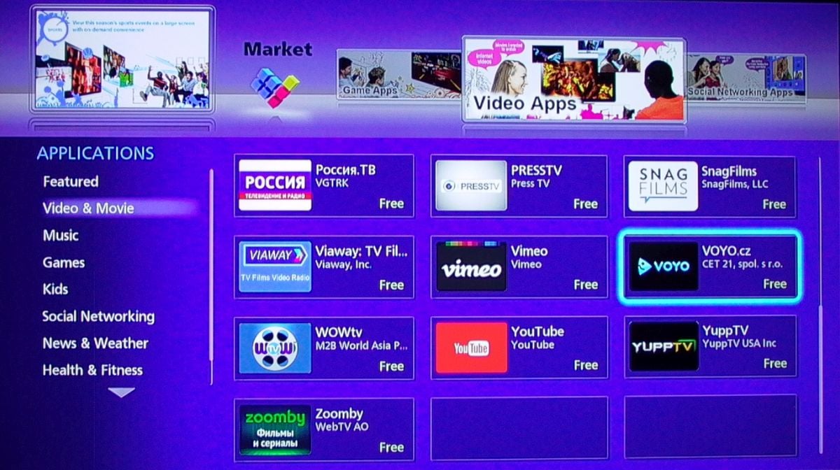 Panasonic DMP-UB700 – aplikace