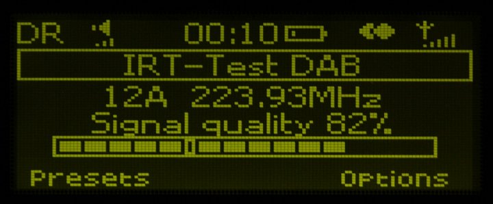 IRT-Test DAB (Německo)
multiplex 12A: IRT München
vysílač: München Freimann
výkon: 0,5 kW
vzdálenost od vysílače: 220 km