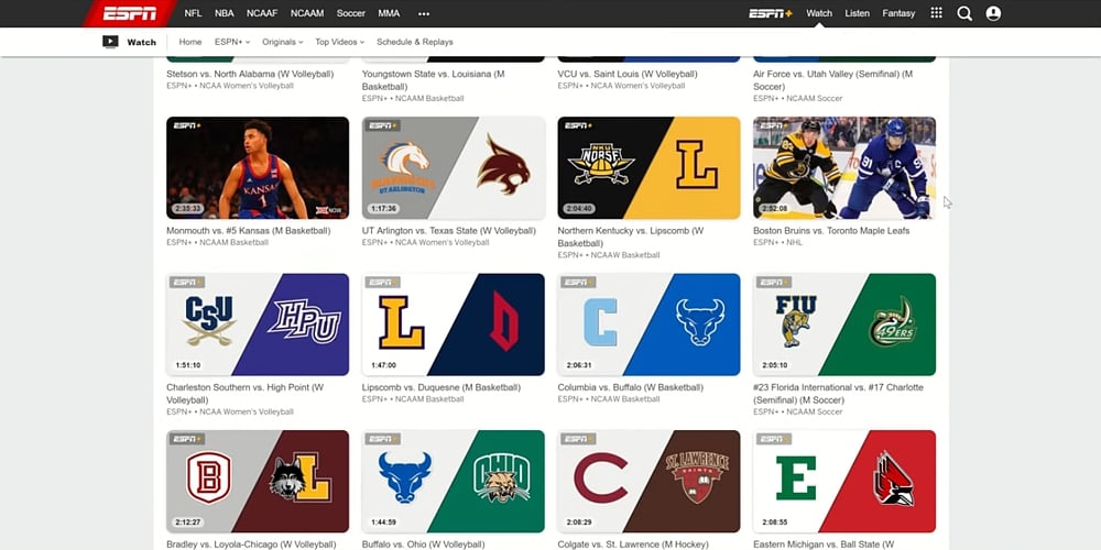 Uživatelské rozhraní ESPN+