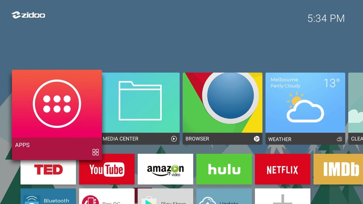 Zidoo H6 Pro - Náhled a nastavení domácí stránky