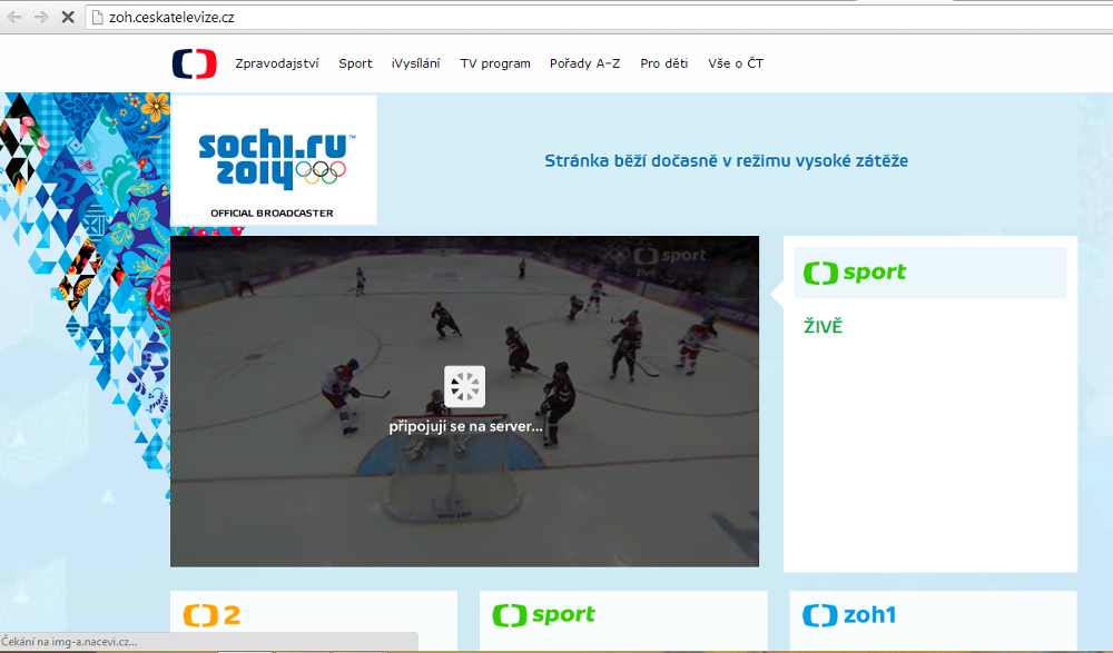 V televizi přenos pokračuje, internetový stream se opět a opět pokouší připojit k serveru...