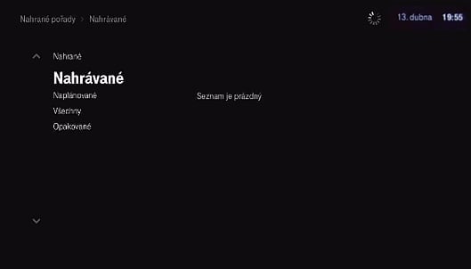 Uživatelské prostředí T-Mobile TV – Nahrávání