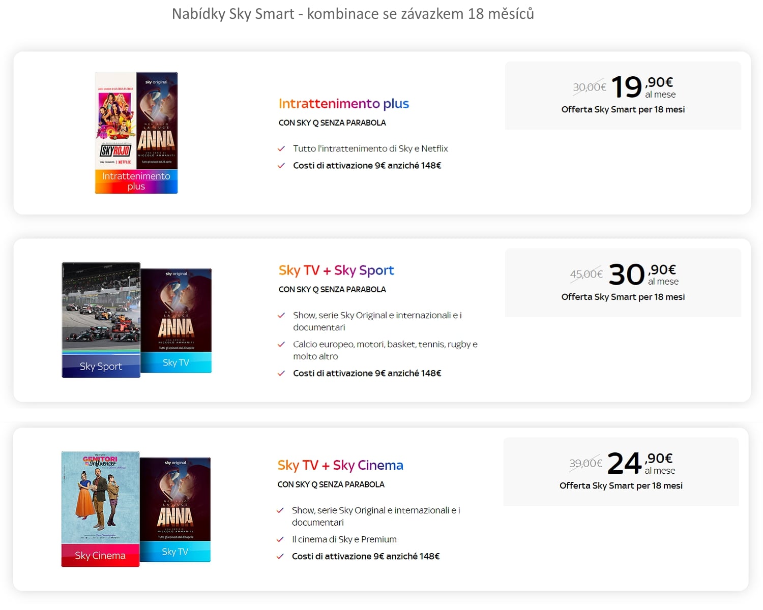 Italská tarifní a programová nabídka Sky Q