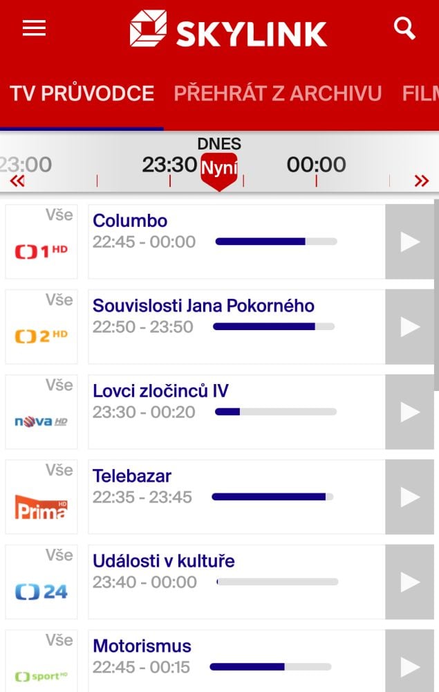 Skylink Live TV 4.1 - menu