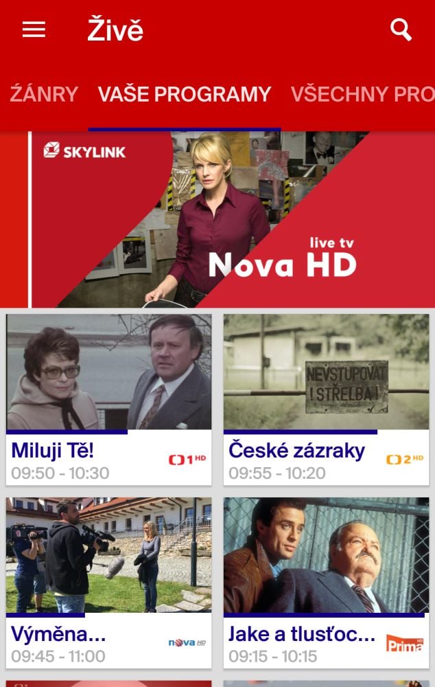Skylink Live TV 4.1 - menu