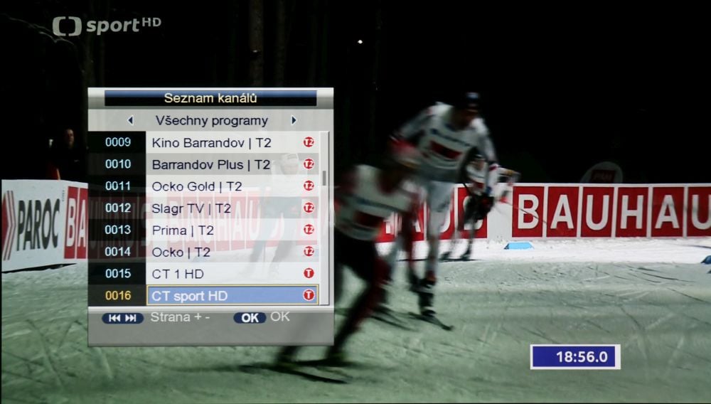 Nabídka stanic uložených v paměti přijímače.