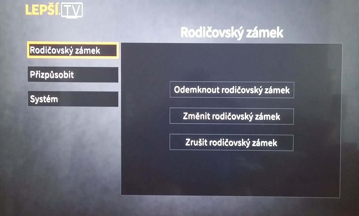 Lepší.TV - hlavní menu na televizoru