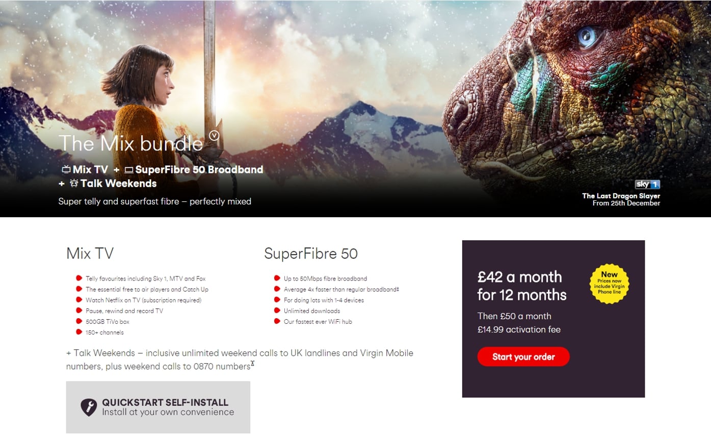 Přehled balíků (bundle) Virgin TV