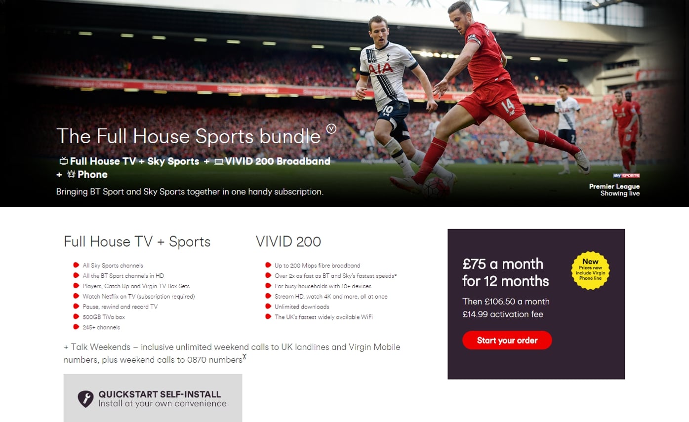 Přehled balíků (bundle) Virgin TV