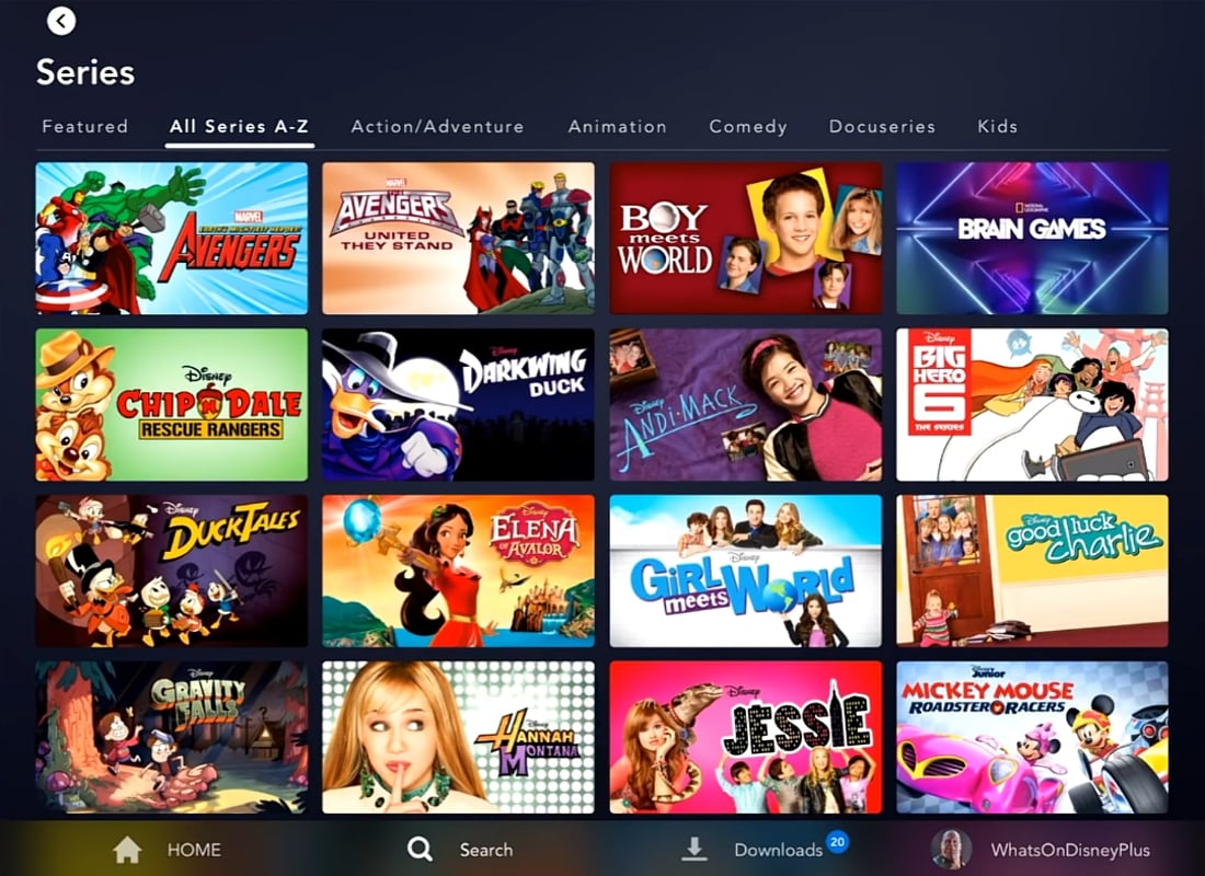 Katalog Disney+ na tabletu